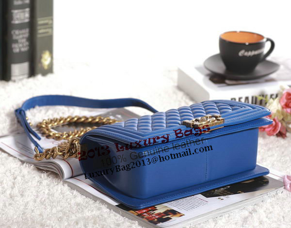 Chanel Boy Flap Shoulder Bag in Blue Lambskin Leather A67086 Gold Chanel Boy Flap Shoulder Bag in Blue Lambskin Leather A67086 Gold
