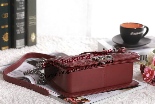 Chanel Boy Flap Shoulder Bag in Burgundy Lambskin Leather A67086 Silver Chanel Boy Flap Shoulder Bag in Burgundy Lambskin Leather A67086 Silver