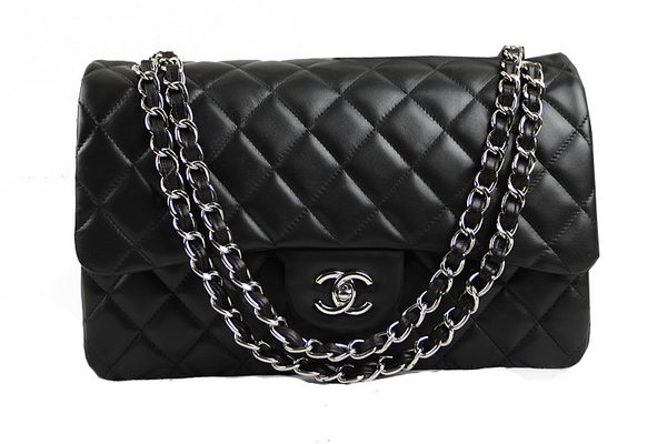 Chanel Classic Flap Bag 1113 Black Original Sheepskin Leather Silver