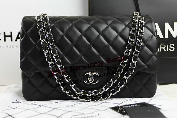 Chanel Classic Flap Bag 1113 Black Original Sheepskin Leather Silver Chanel Classic Flap Bag 1113 Black Original Sheepskin Leather Silver