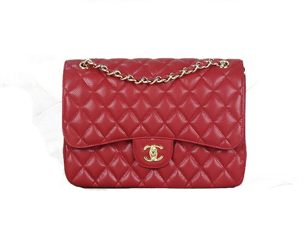 Chanel Classic Flap Bag 1113 Red Original Cannage Pattern Leather Gold