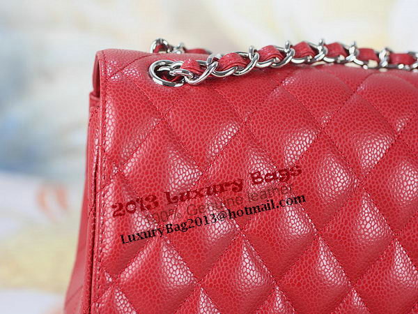 Chanel Classic Flap Bag 1113 Red Original Cannage Pattern Leather Silver Chanel Classic Flap Bag 1113 Red Original Cannage Pattern Leather Silver