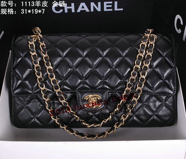Chanel Classic Flap Bag 1113 Black Sheepskin Leather Chanel Classic Flap Bag 1113 Black Sheepskin Leather