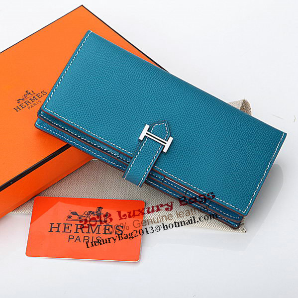 Hermes Bearn Japonaise Bi-Fold Wallet Original Leather A208 Blue Hermes Bearn Japonaise Bi-Fold Wallet Original Leather A208 Blue