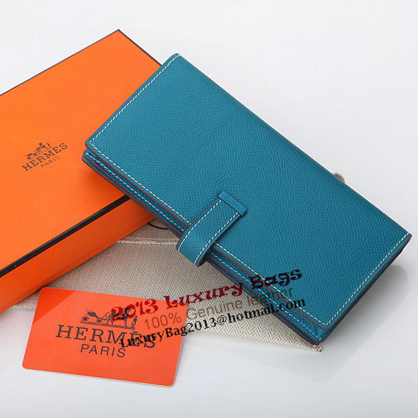 Hermes Bearn Japonaise Bi-Fold Wallet Original Leather A208 Blue Hermes Bearn Japonaise Bi-Fold Wallet Original Leather A208 Blue