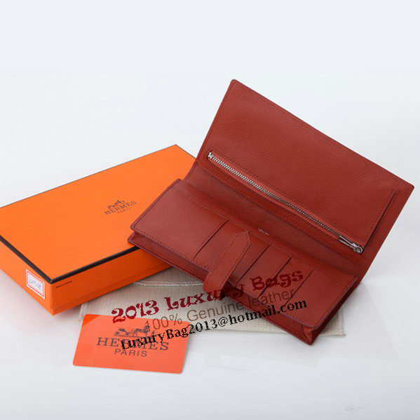 Hermes Bearn Japonaise Bi-Fold Wallet Original Leather A208 Red Hermes Bearn Japonaise Bi-Fold Wallet Original Leather A208 Red
