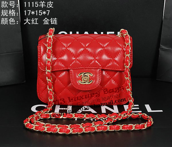 Chanel 1115 Classic mini Flap Bag in Red Sheepskin Leather