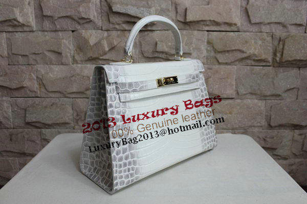 Hermes Kelly 32cm Shoulder Bag White Croco Leather K32 Gold Hermes Kelly 32cm Shoulder Bag White Croco Leather K32 Gold