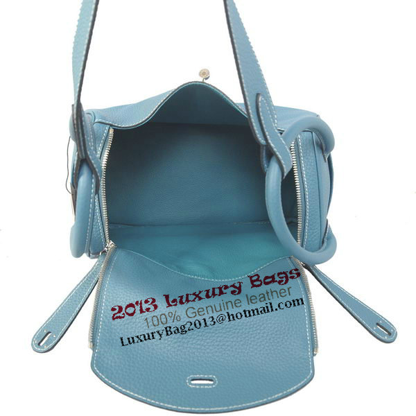 Hermes Lindy 30CM Blue Grainy Leather Havanne Shoulder Bag Hermes Lindy 30CM Blue Grainy Leather Havanne Shoulder Bag