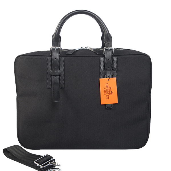 Hermes Mens Briefcase Canvas & Leather H1702D Black