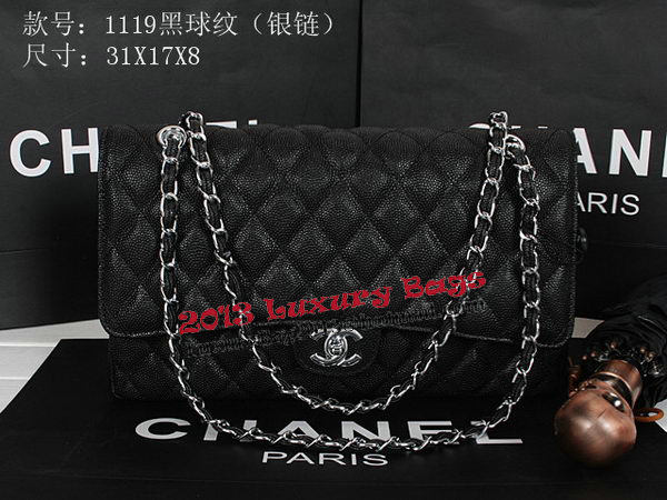 Chanel Classic Flap Bag 1119 Black Cannage Pattern Leather Silver Chanel Classic Flap Bag 1119 Black Cannage Pattern Leather Silver