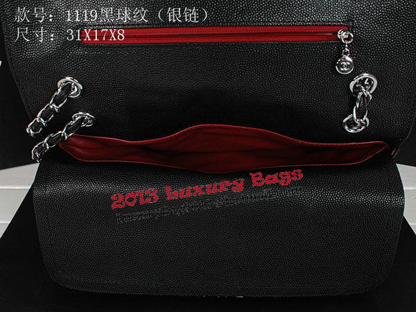 Chanel Classic Flap Bag 1119 Black Cannage Pattern Leather Silver Chanel Classic Flap Bag 1119 Black Cannage Pattern Leather Silver