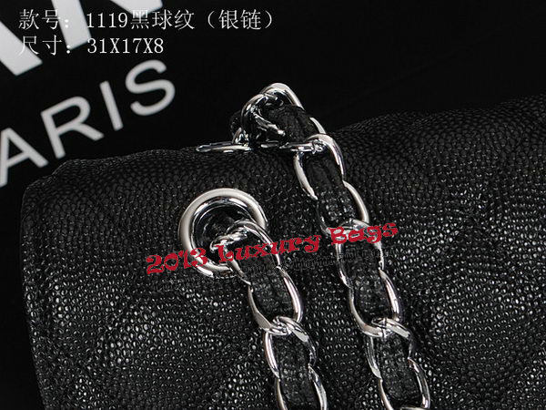 Chanel Classic Flap Bag 1119 Black Cannage Pattern Leather Silver Chanel Classic Flap Bag 1119 Black Cannage Pattern Leather Silver