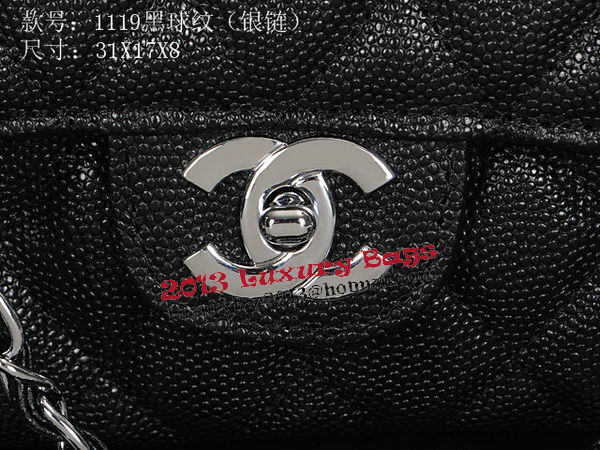 Chanel Classic Flap Bag 1119 Black Cannage Pattern Leather Silver Chanel Classic Flap Bag 1119 Black Cannage Pattern Leather Silver