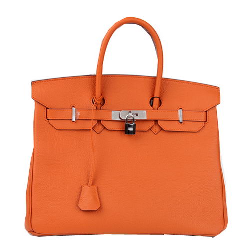 Hermes Birkin 35CM Tote Bag Orange Original Leather H35 Silver