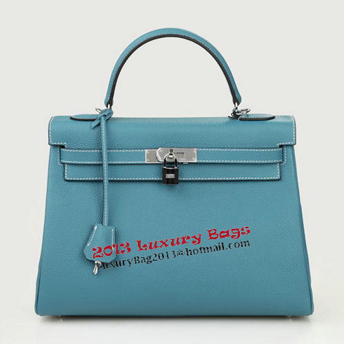 Hermes Kelly 32cm Shoulder Bag Light Blue Original Leather K32 Silver Hermes Kelly 32cm Shoulder Bag Light Blue Original Leather K32 Silver