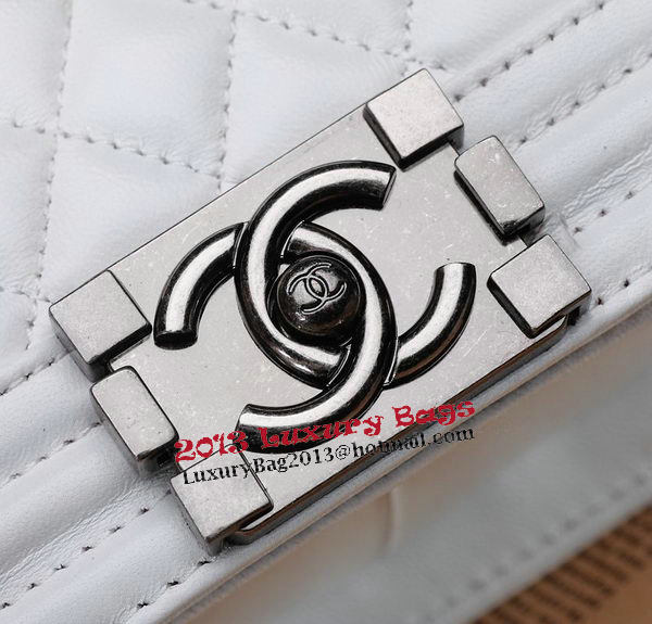 Chanel Boy Flap Shoulder Bag White Original Calfskin Leather CHA67086 Silver