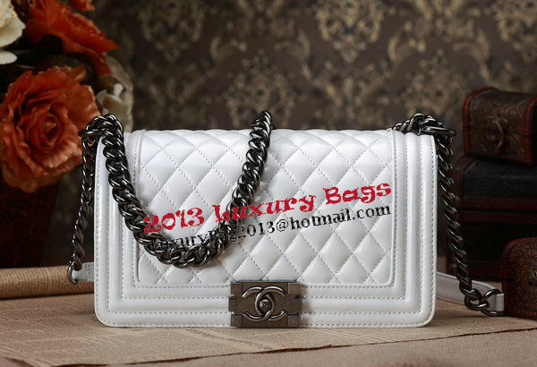 Chanel Boy Flap Shoulder Bag White Original Calfskin Leather CHA67086 Silver