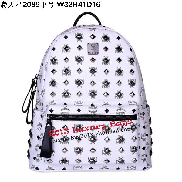MCM Stark Studded Medium Backpack MC2089 White MCM Stark Studded Medium Backpack MC2089 White