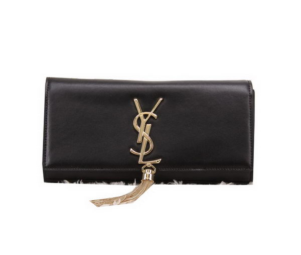 YSL Classic Monogramme Tassel Smooth Leather Clutch Bag Y8908 Black