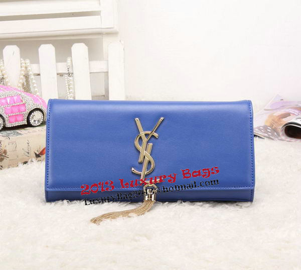 YSL Classic Monogramme Tassel Smooth Leather Clutch Bag Y8908 Blue YSL Classic Monogramme Tassel Smooth Leather Clutch Bag Y8908 Blue