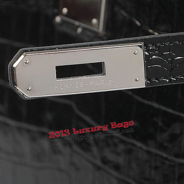 Hermes Kelly 32cm Shoulder Bags Black Iridescent Croco Leather Silver Hermes Kelly 32cm Shoulder Bags Black Iridescent Croco Leather Silver