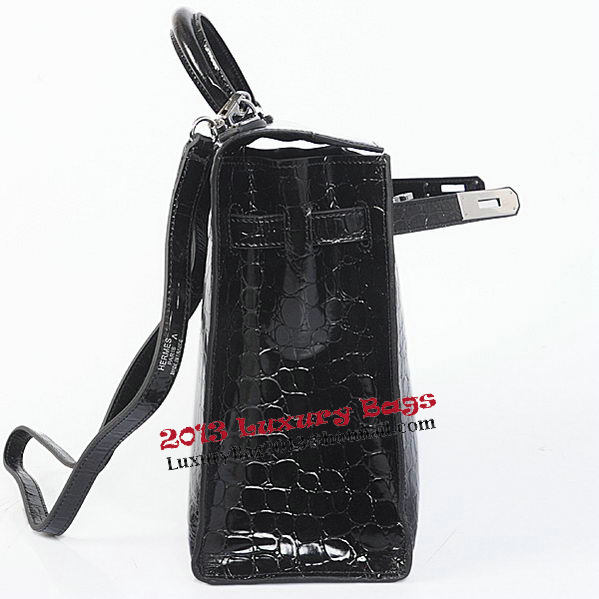 Hermes Kelly 32cm Shoulder Bags Black Iridescent Croco Leather Silver Hermes Kelly 32cm Shoulder Bags Black Iridescent Croco Leather Silver