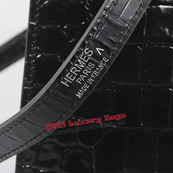 Hermes Kelly 32cm Shoulder Bags Black Iridescent Croco Leather Silver Hermes Kelly 32cm Shoulder Bags Black Iridescent Croco Leather Silver