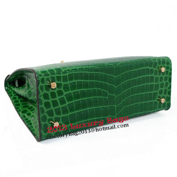 Hermes Kelly 32cm Shoulder Bags Green Iridescent Croco Leather Gold Hermes Kelly 32cm Shoulder Bags Green Iridescent Croco Leather Gold
