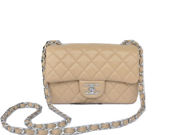 Chanel mini Classic Flap Bag Apricot Original Sheekskin CHA1116 Silver