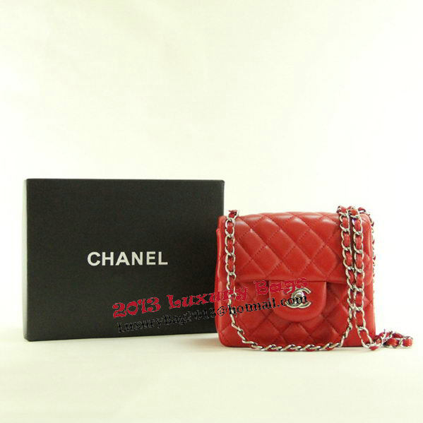 Chanel mini Classic Flap Bag Red Leather 1115 Silver Chain Chanel mini Classic Flap Bag Red Leather 1115 Silver Chain