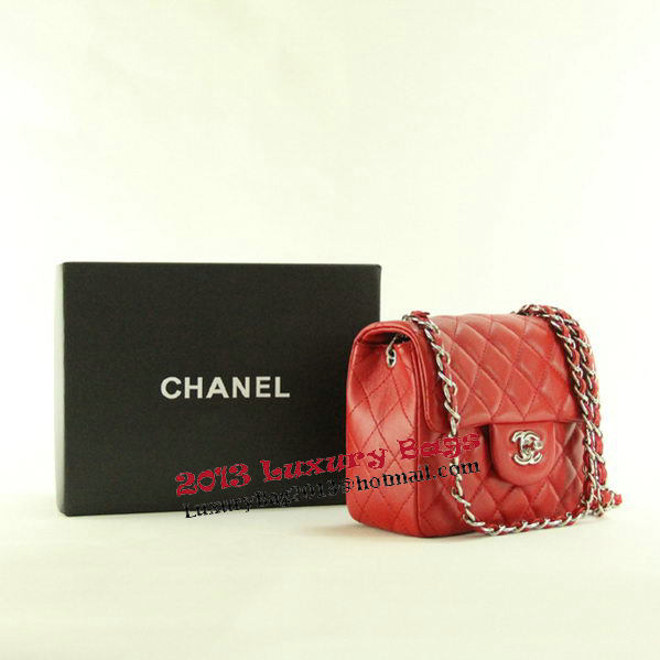 Chanel mini Classic Flap Bag Red Leather 1115 Silver Chain Chanel mini Classic Flap Bag Red Leather 1115 Silver Chain