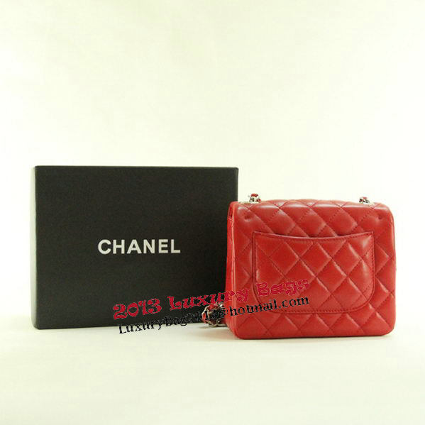 Chanel mini Classic Flap Bag Red Leather 1115 Silver Chain Chanel mini Classic Flap Bag Red Leather 1115 Silver Chain