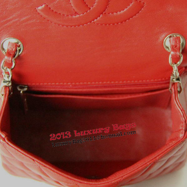 Chanel mini Classic Flap Bag Red Leather 1115 Silver Chain Chanel mini Classic Flap Bag Red Leather 1115 Silver Chain