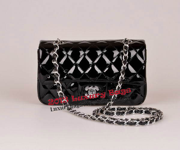 Chanel mini Classic Flap Bag Black Patent Leather 1117 Silver Chanel mini Classic Flap Bag Black Patent Leather 1117 Silver