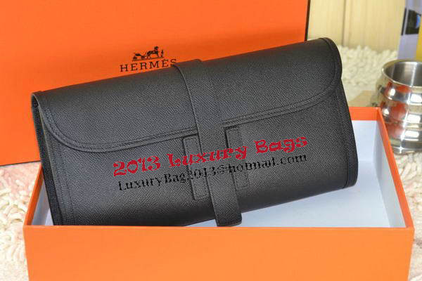 Hermes Jige Clutch Bag Calfskin Leather Black Hermes Jige Clutch Bag Calfskin Leather Black