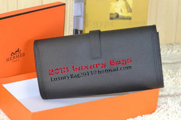 Hermes Jige Clutch Bag Calfskin Leather Black Hermes Jige Clutch Bag Calfskin Leather Black