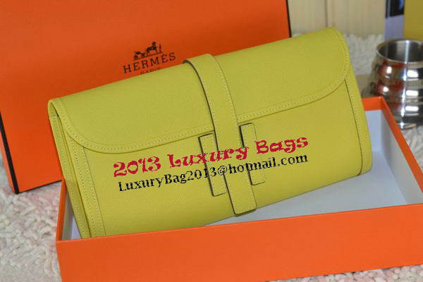 Hermes Jige Clutch Bag Calfskin Leather Lemon Hermes Jige Clutch Bag Calfskin Leather Lemon