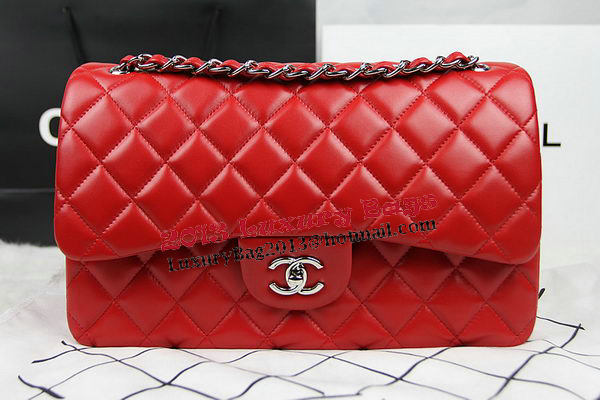 Chanel Classic Flap Bag Red Original Leather CF1113 Silver Chanel Classic Flap Bag Red Original Leather CF1113 Silver