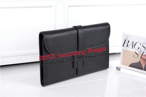 Hermes Jige Clutch Bag Calfskin Leather HQ864 Black Hermes Jige Clutch Bag Calfskin Leather HQ864 Black