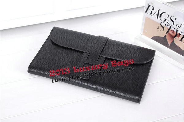 Hermes Jige Clutch Bag Calfskin Leather HQ864 Black Hermes Jige Clutch Bag Calfskin Leather HQ864 Black