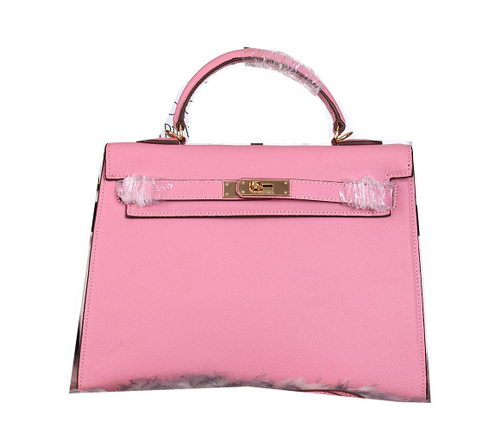 Hermes Kelly 32cm Shoulder Bags Grained Leather Pink