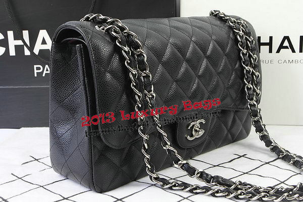 Chanel Classic Flap Bag Black Cannage Pattern CF1113 Silver Chanel Classic Flap Bag Black Cannage Pattern CF1113 Silver