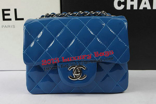 Chanel Classic MINI Flap Bag Blue Original Patent Leather CF1115 Silver Chanel Classic MINI Flap Bag Blue Original Patent Leather CF1115 Silver