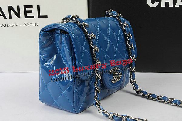 Chanel Classic MINI Flap Bag Blue Original Patent Leather CF1115 Silver Chanel Classic MINI Flap Bag Blue Original Patent Leather CF1115 Silver