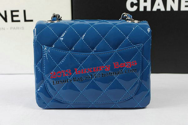 Chanel Classic MINI Flap Bag Blue Original Patent Leather CF1115 Silver Chanel Classic MINI Flap Bag Blue Original Patent Leather CF1115 Silver