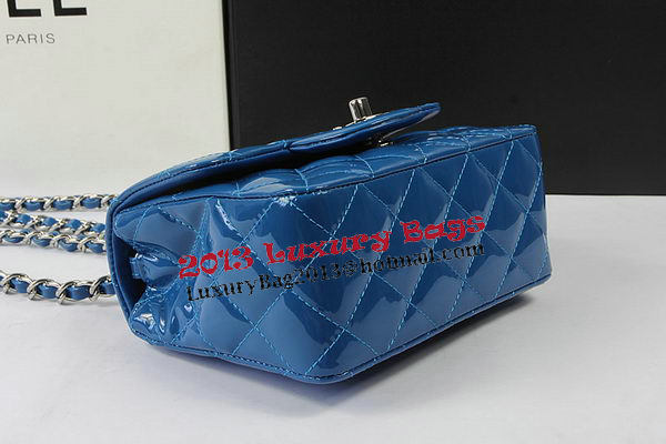 Chanel Classic MINI Flap Bag Blue Original Patent Leather CF1115 Silver Chanel Classic MINI Flap Bag Blue Original Patent Leather CF1115 Silver