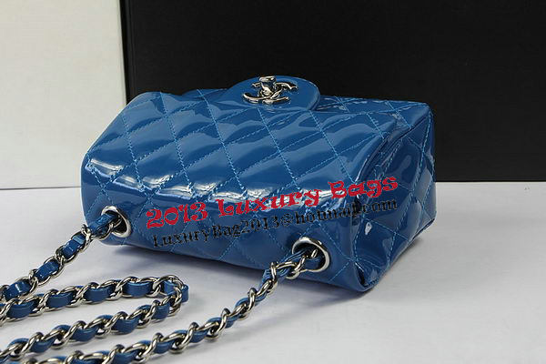 Chanel Classic MINI Flap Bag Blue Original Patent Leather CF1115 Silver Chanel Classic MINI Flap Bag Blue Original Patent Leather CF1115 Silver