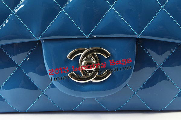 Chanel Classic MINI Flap Bag Blue Original Patent Leather CF1115 Silver Chanel Classic MINI Flap Bag Blue Original Patent Leather CF1115 Silver