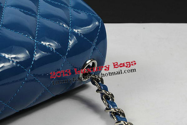Chanel Classic MINI Flap Bag Blue Original Patent Leather CF1115 Silver Chanel Classic MINI Flap Bag Blue Original Patent Leather CF1115 Silver